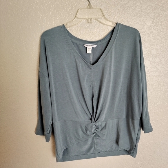 Athleta 3/4 Sleeve Embody Twist Front Modal Blend Sage Womens Top sz L - Picture 2 of 7